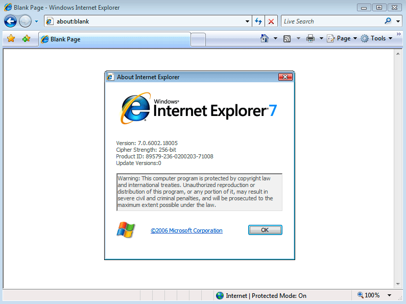 Internet Explorer 7 About Dialog (2006)